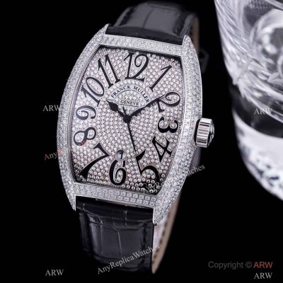 Luxury Franck Muller Quartz Full Diamond Case Leather Strap Arabic Watches